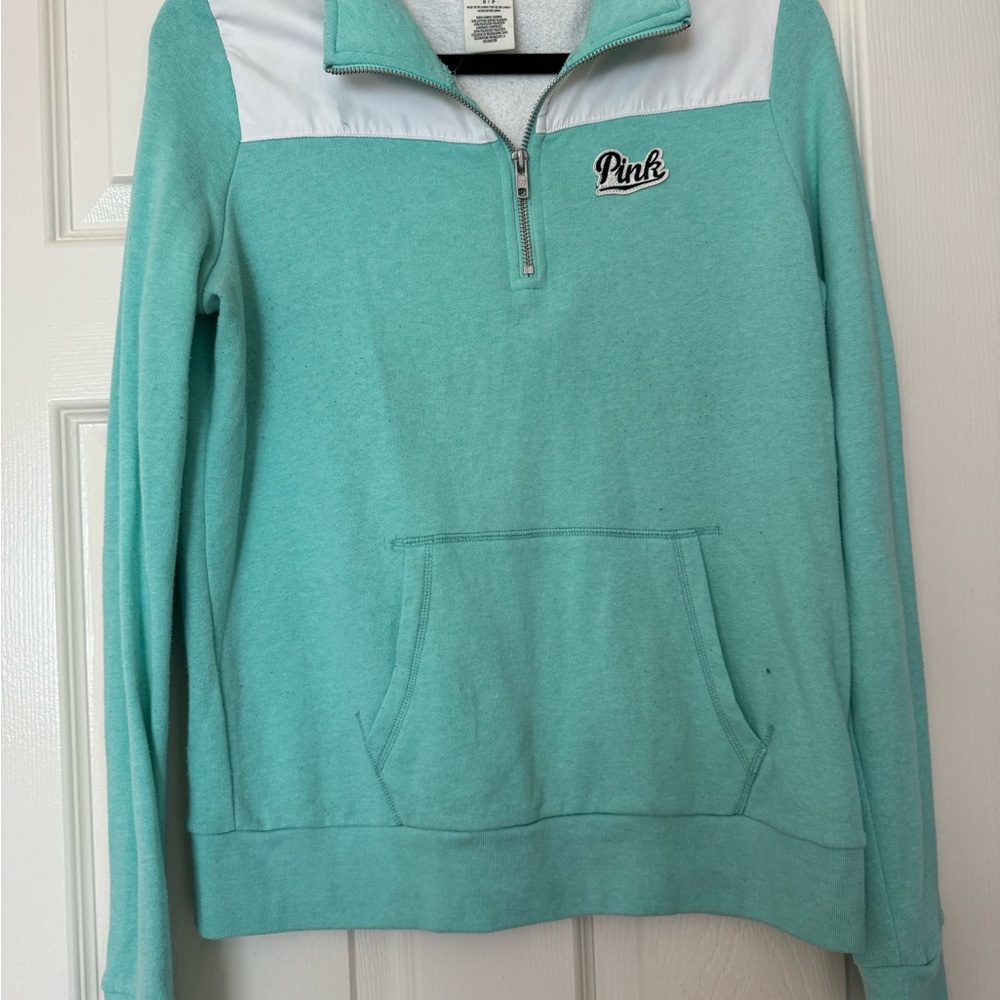 Victoria's Secret Pink Quarter-Zip Sweatshirt - Mint and White